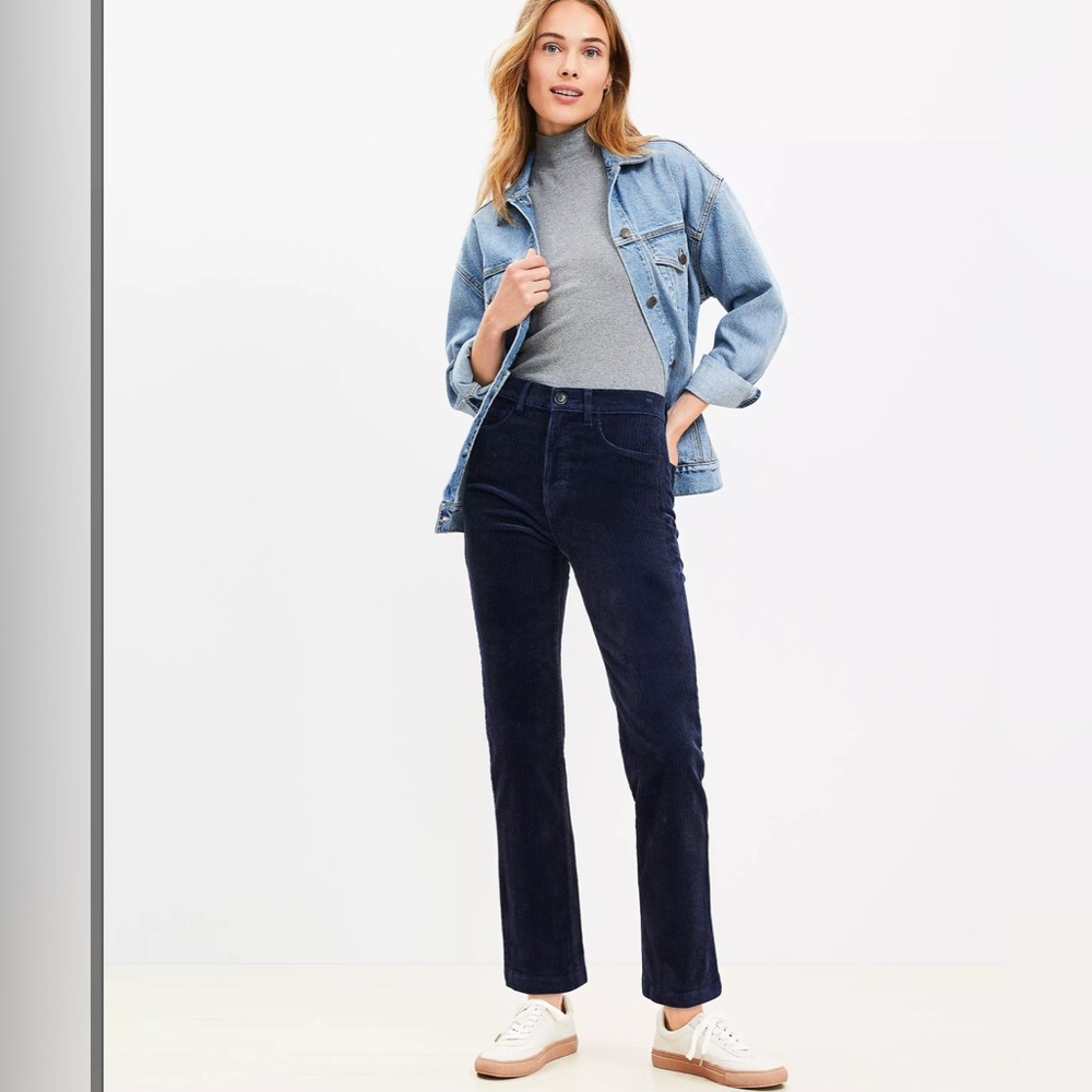 LOFT Navy Corduroy Straight Leg Pant